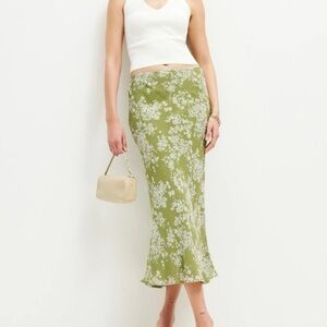 Reformation Green Floral Maxi Skirt